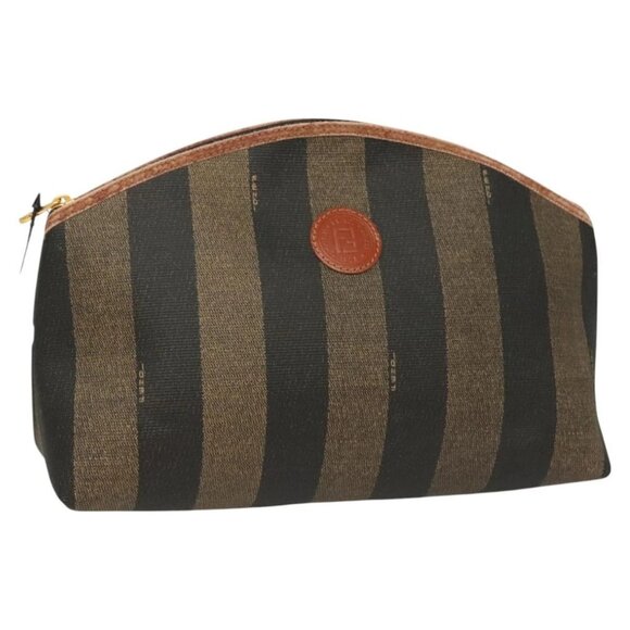 FENDI Pecan Canvas Pouch Black Brown gold Auth - Picture 1 of 15